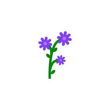 Simple Illustration of a Purple Flower with Green Stem and Leaves