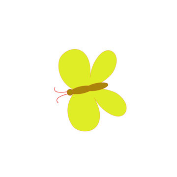A cute yellow butterfly illustration with brown body and pink antennae