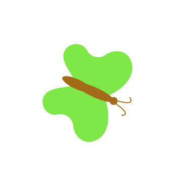 A simple, modern illustration of a cute light green butterfly with brown antennae