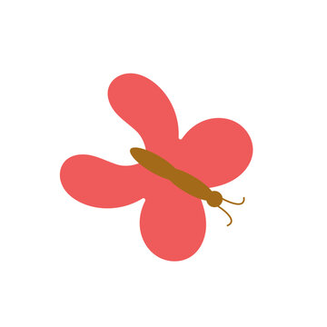 Simple illustration of a pink butterfly with brown antennae on a white background