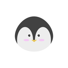 Obraz premium Cute flat design penguin head icon, an adorable animal avatar for children, featuring charming pink cheeks and friendly yellow beak