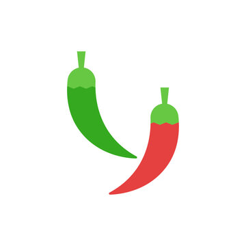 Vibrant Red and Green Chili Peppers Icon for Spicy Food Concepts - Flat Design Vector Illustration