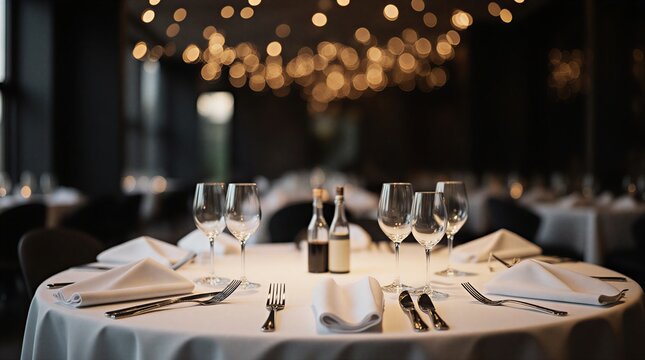 refined table setting with silverware and glassware for a formal business dinner | business, celebration, corporate, hospitality, event theme