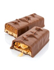 Two pieces of a chocolate peanut bar