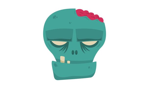 animation of cute cartoon halloween zombie head