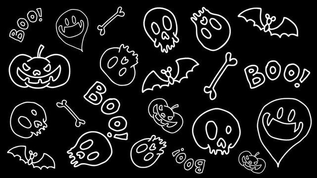 animation of halloween elements in doodle style