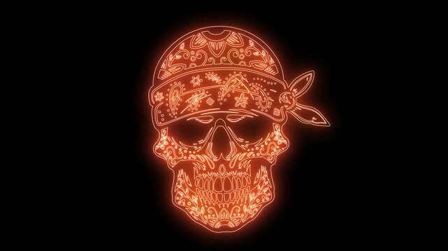 animation of mexican sugar skull from glowing neon