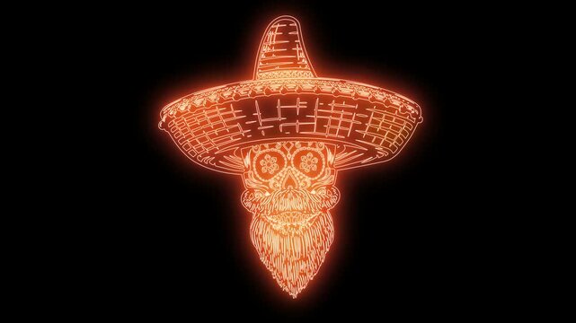 animation of mexican sugar skull from glowing neon