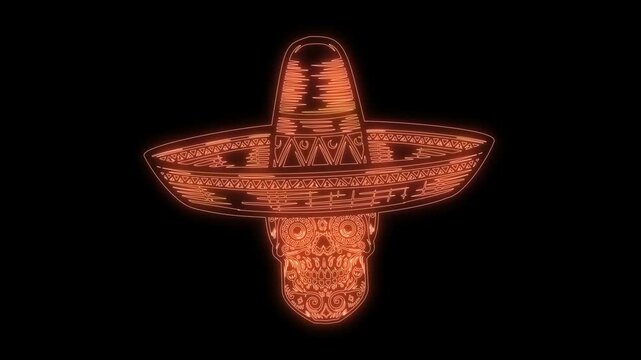 animation of mexican sugar skull from glowing neon