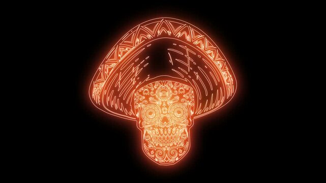 animation of mexican sugar skull from glowing neon