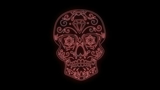 animation of mexican sugar skull from glowing neon