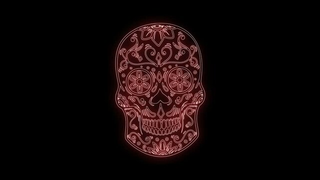 animation of mexican sugar skull from glowing neon