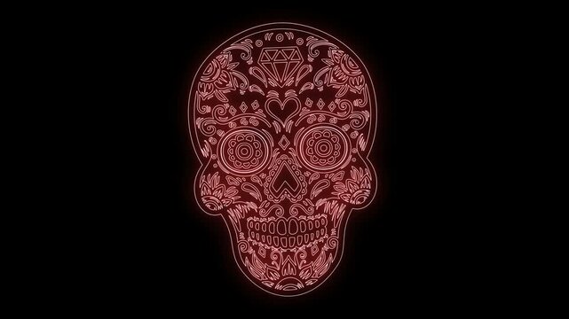 animation of mexican sugar skull from glowing neon
