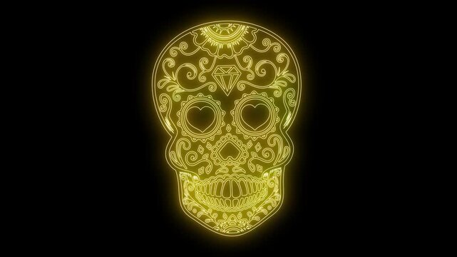 animation of mexican sugar skull from glowing neon