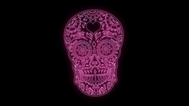 animation of mexican sugar skull from glowing neon