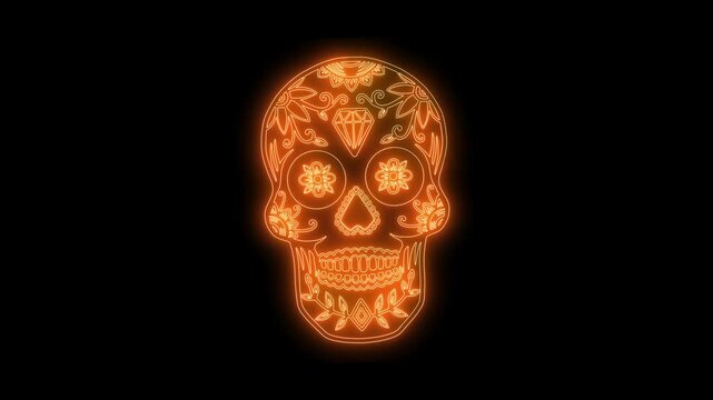 animation of mexican sugar skull from glowing neon