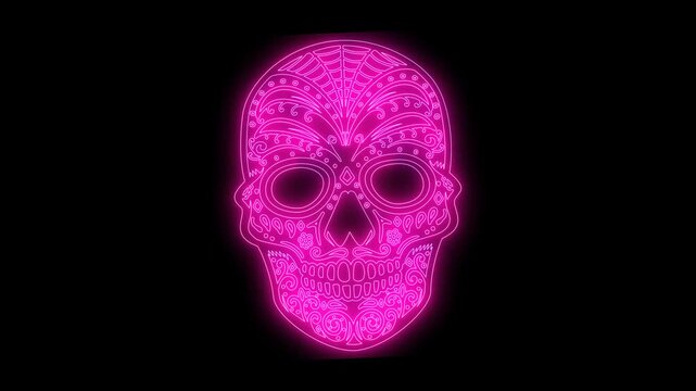 animation of mexican sugar skull from glowing neon