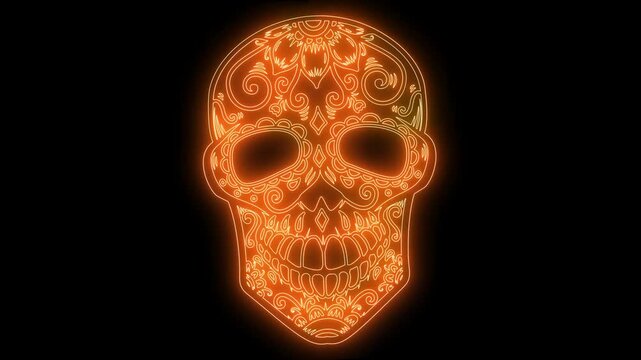 animation of mexican sugar skull from glowing neon