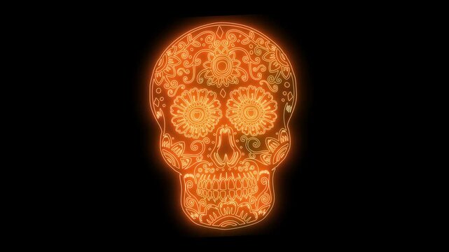 animation of mexican sugar skull from glowing neon