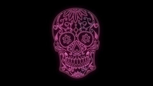 animation of mexican sugar skull from glowing neon