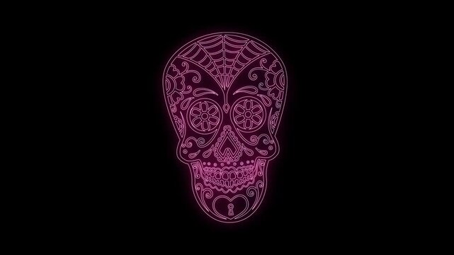 animation of mexican sugar skull from glowing neon