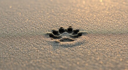 A Single Paw Print in the Sand at Sunset