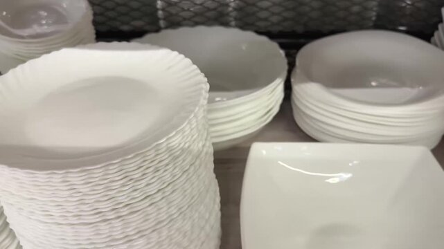 white plates bowls and crockery on shelf
