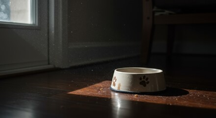 Concept of Pet Loss and Grief - An Empty and Forgotten Dog Bowl