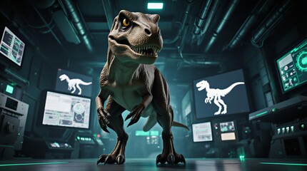 genetic research on prehistoric reptile in a modern laboratory environment | science, biology, paleontology, technology, prehistoric theme