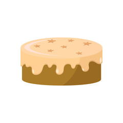 Festive round celebration cake with dripping cream icing and golden star sprinkles, a sweet dessert treat illustration isolated on white