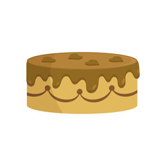 A delicious, round, chocolate frosted cake with small chocolate chips scattered on top, perfect for celebrations