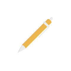 Minimalist yellow ballpoint pen illustration, a classic symbol for writing, note-taking, and creative education, isolated on a white background