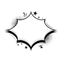 Energetic comic book style speech bubble with halftone dots and starburst effects. Perfect for impactful messages, announcements, or dynamic graphic design projects