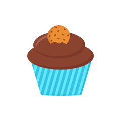 An isolated vector illustration of a sweet chocolate cupcake with a cookie on top, a delicious homemade bakery cake treat