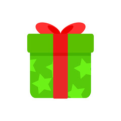 Festive green birthday box with red ribbon and stars, perfect for celebrations