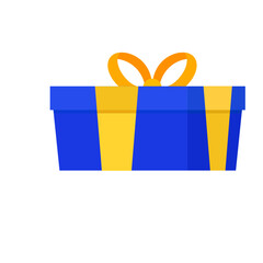 A blue and yellow birthday box with a ribbon, symbolizing celebration and gifts, perfect for festive occasions