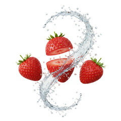 3d illustration of fresh strawberry with water splash isolated on transparent background the strawberry is red and juicy, and the water is clear and refreshing
