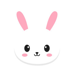 A delightful vector illustration of a charming white bunny animal face, featuring cute pink ears and an innocent expression, ideal for playful designs and children's content