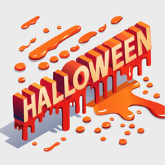 Halloween themed lettering in vibrant orange dripping blood splatter style, featuring bold 3D design with glossy finish, perfect for spooky decorations and festive events