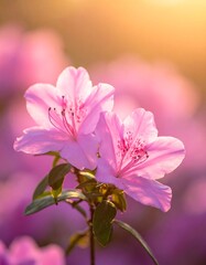 Two pink azaleas in soft sunlight