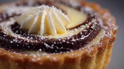 Delicious Chocolate and Vanilla Swirl Tart with Cream Topping
