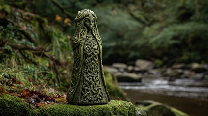 Celtic Goddess Statue in Forest Setting