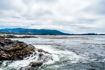 Pacific coast, California with waves crashing in ocean
