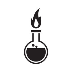 Illustration of a round bottom flask with a flame on top, symbolizes chemistry, science, research, and experimentation ideal for educational or scientific content creation
