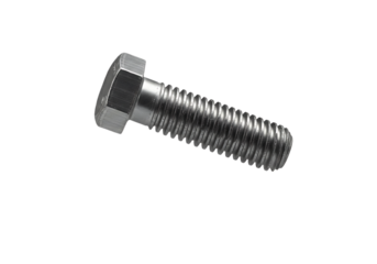 Close-up of a metal bolt with a hexagonal head and threaded shaft.