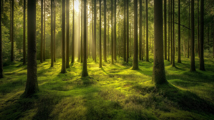 Beautiful Summer Forest Background with Sunlight – Nature Landscape Illustration
