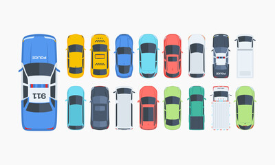 Cars top view vector flat city vehicle transport icons set. Automobile car for transportation, auto car icon illustration