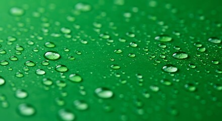 Close up of water droplets on a vibrant green surface macro photography