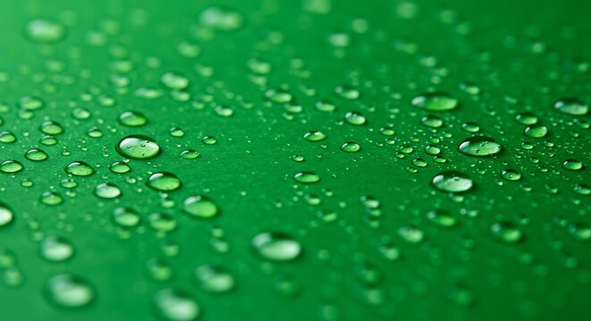 Close up of water droplets on a vibrant green surface macro photography