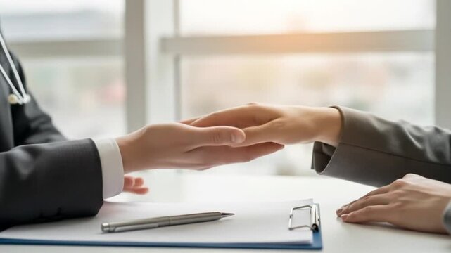 Doctor Provides Comforting Hand Touch to Patient During Consultation